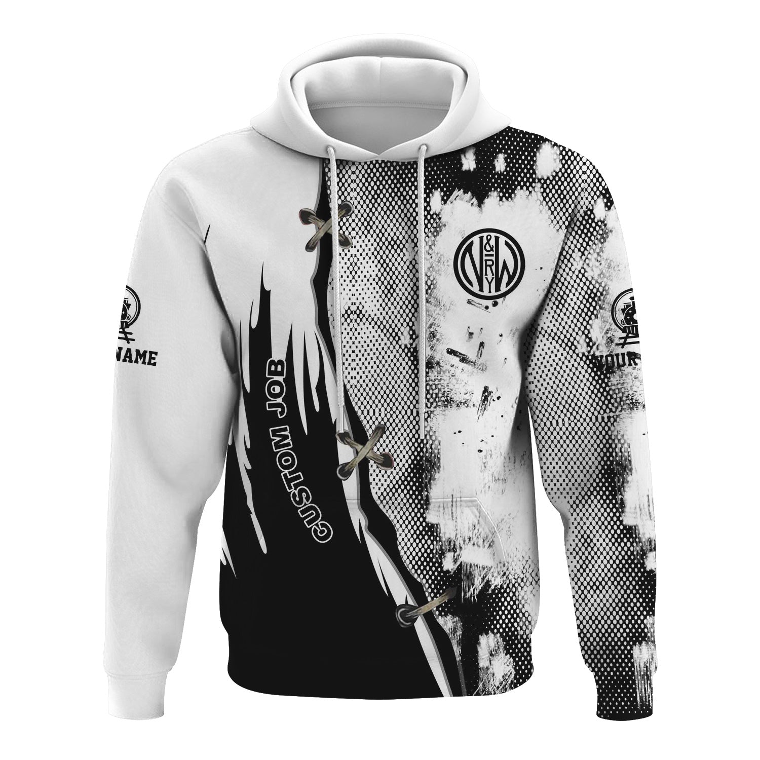 Railspirit Personalized Norfolk and Western Railway Hoodie Retro Stitches Design with Custom Position N&W Train Zip Up Hoodie