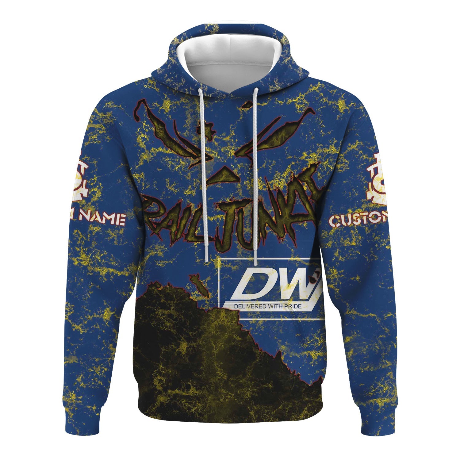 Railspirit Personalized Duluth, Winnipeg and Pacific Railway Hoodie Torn Graphic Style Train Zip Up Hoodie For Rail Junkie
