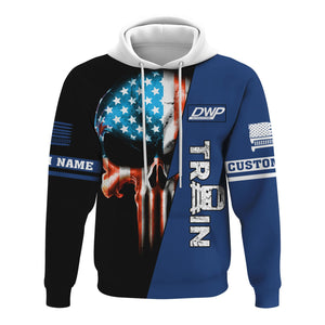 Railspirit Personalized Duluth, Winnipeg and Pacific Railway Hoodie Train Skull American Flag Zip Up Hoodie All Over Print
