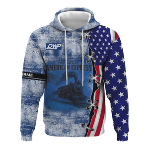 Railspirit Personalized Duluth, Winnipeg and Pacific Railway Hoodie Retro American Express Train With USA Flag Zip Up Hoodie
