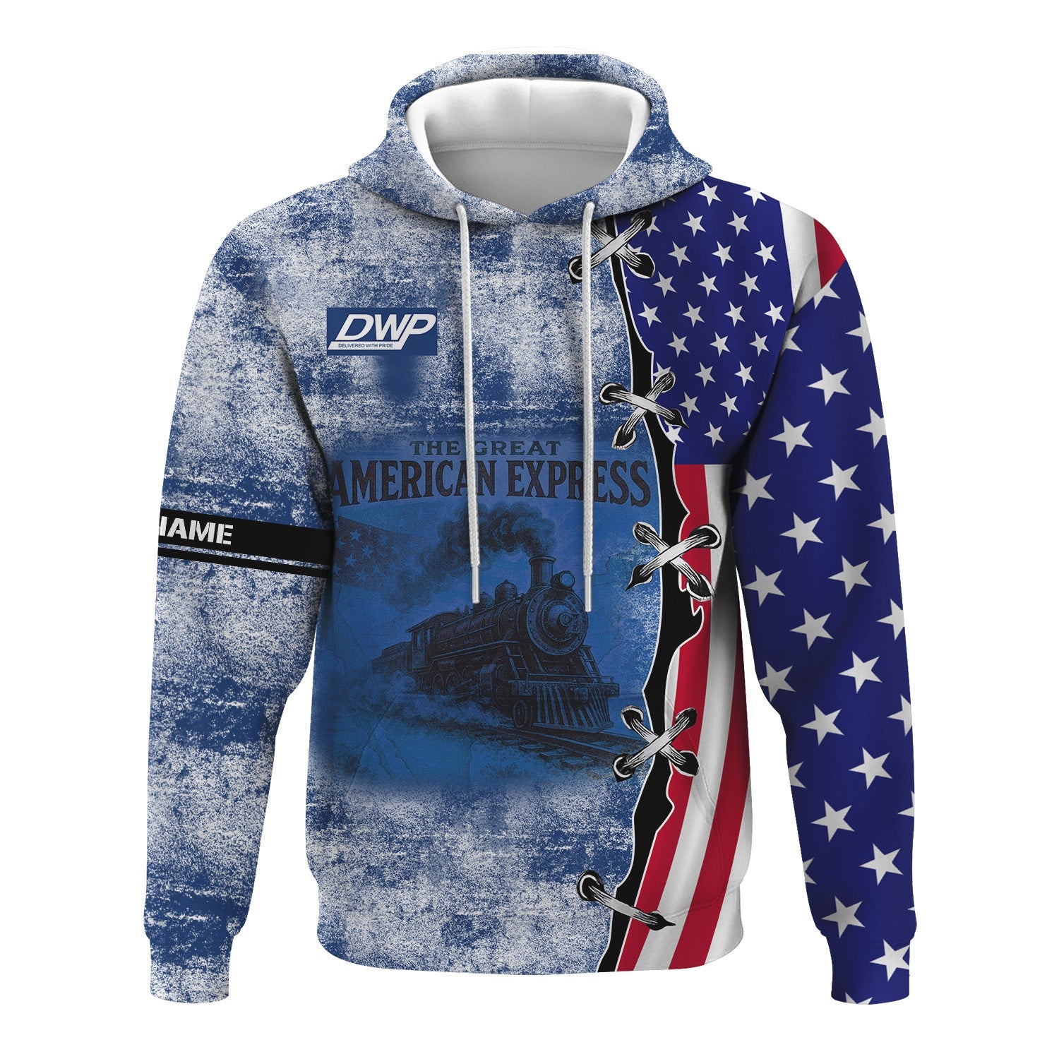 Railspirit Personalized Duluth, Winnipeg and Pacific Railway Hoodie Retro American Express Train With USA Flag Zip Up Hoodie