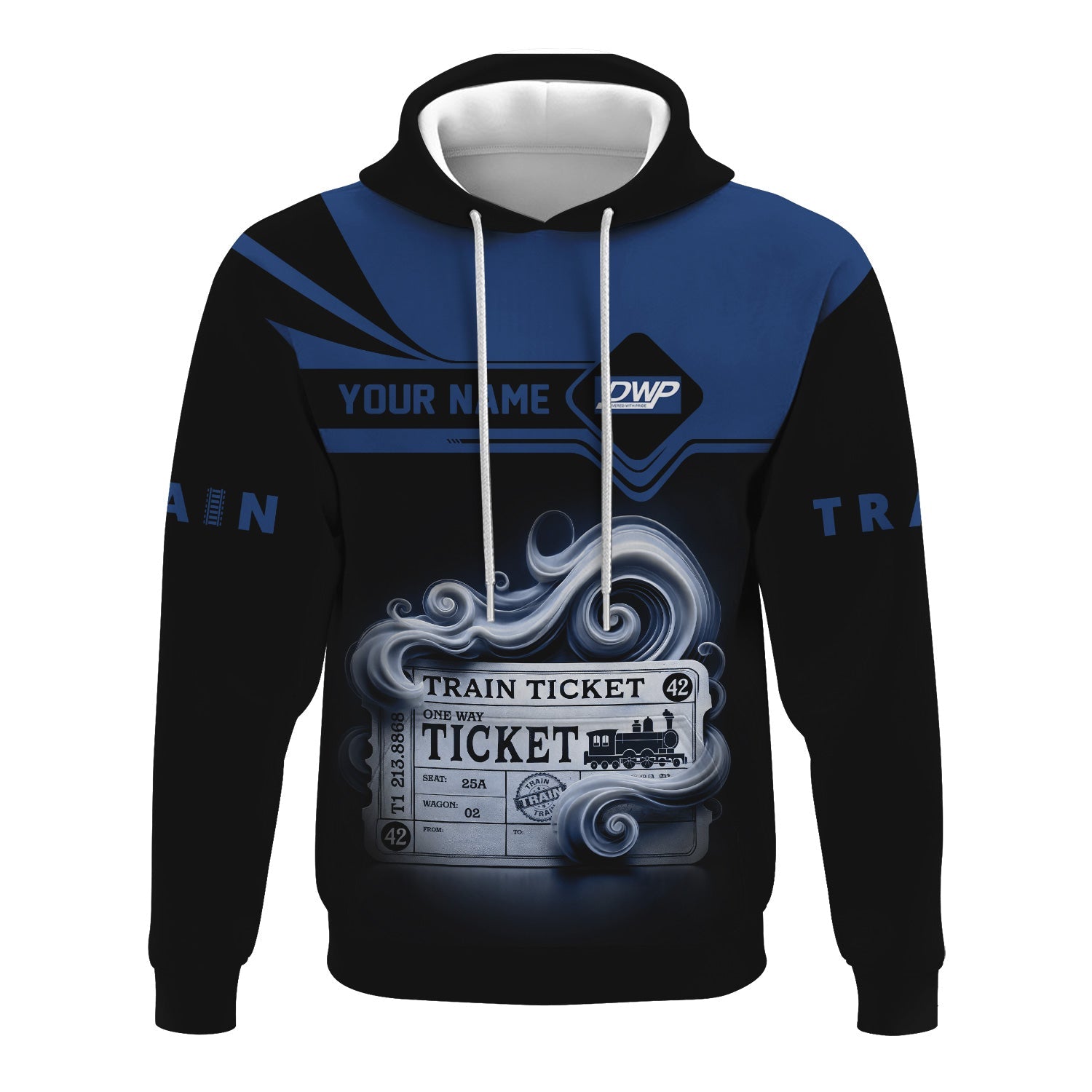 Railspirit Custom Name Duluth, Winnipeg and Pacific Railway Hoodie American Train Ticket Printed Zip Hoodie