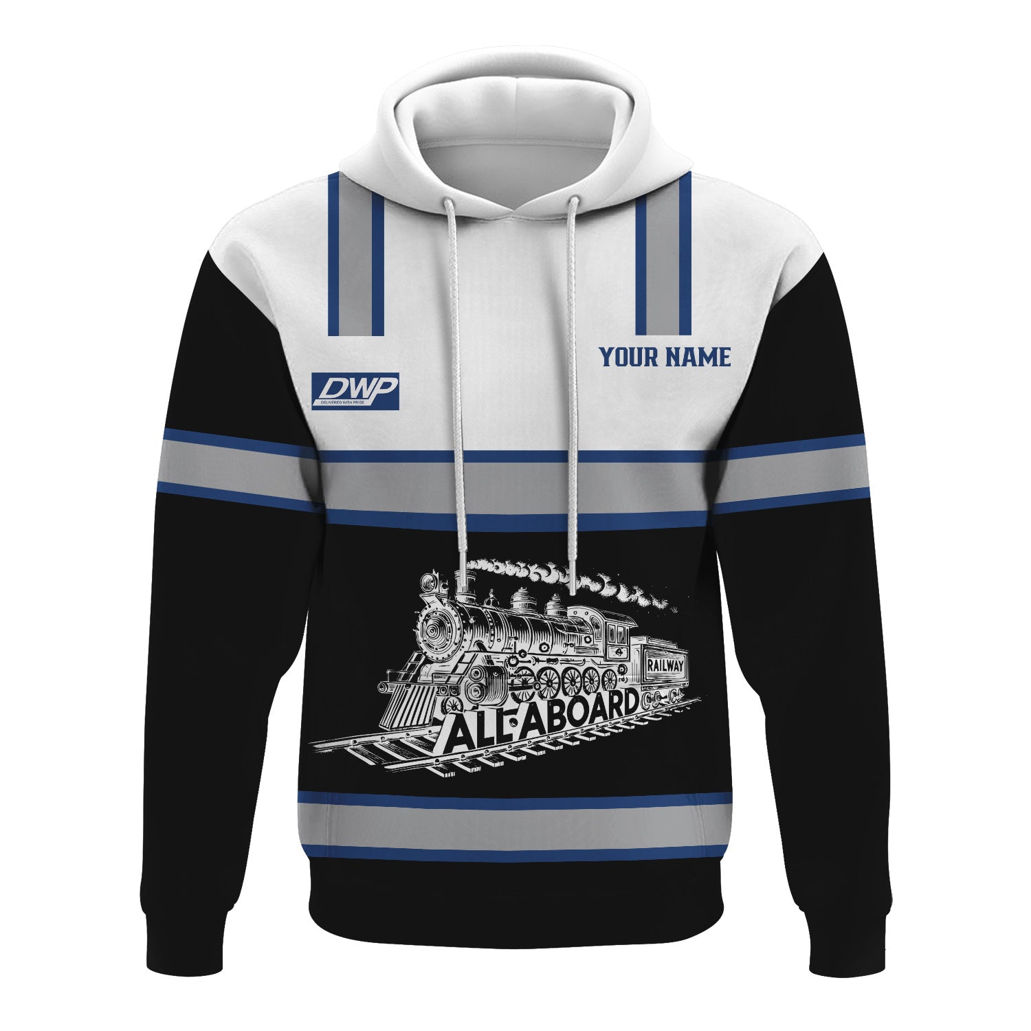 Railspirit Custom Name Duluth, Winnipeg and Pacific Railway Hoodie Eat Train Sleep Repeat Printed Train Zip Hoodie