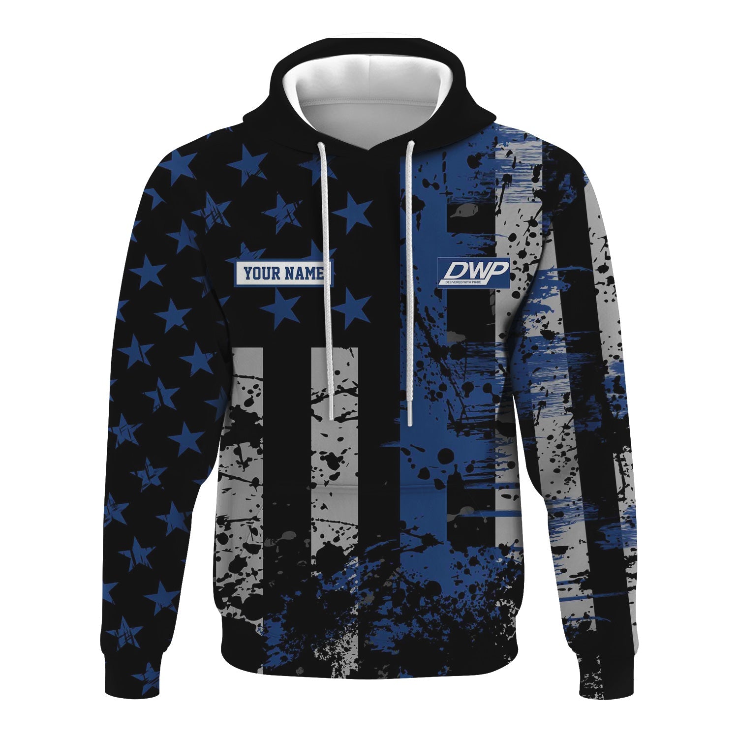 Railspirit Personalized Duluth, Winnipeg and Pacific Railway Hoodie Artistic Paint American Flag Style Train Zip Up Hoodie