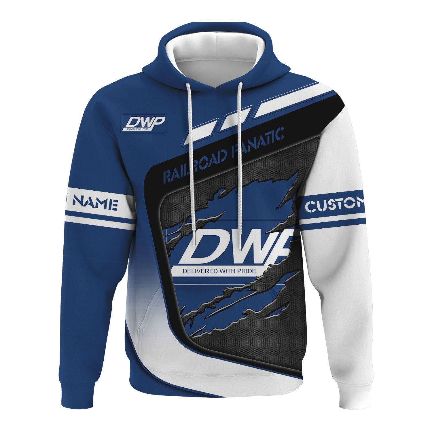 Railspirit Personalized Duluth, Winnipeg and Pacific Railway Hoodie Ripped Texture Style Train Zip Up Hoodie For Railroad Fanatic