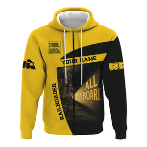 Railspirit Personalized Central of Georgia Railway Hoodie All Aboard Steam Train Movie Projector Style Zip Up Hoodie