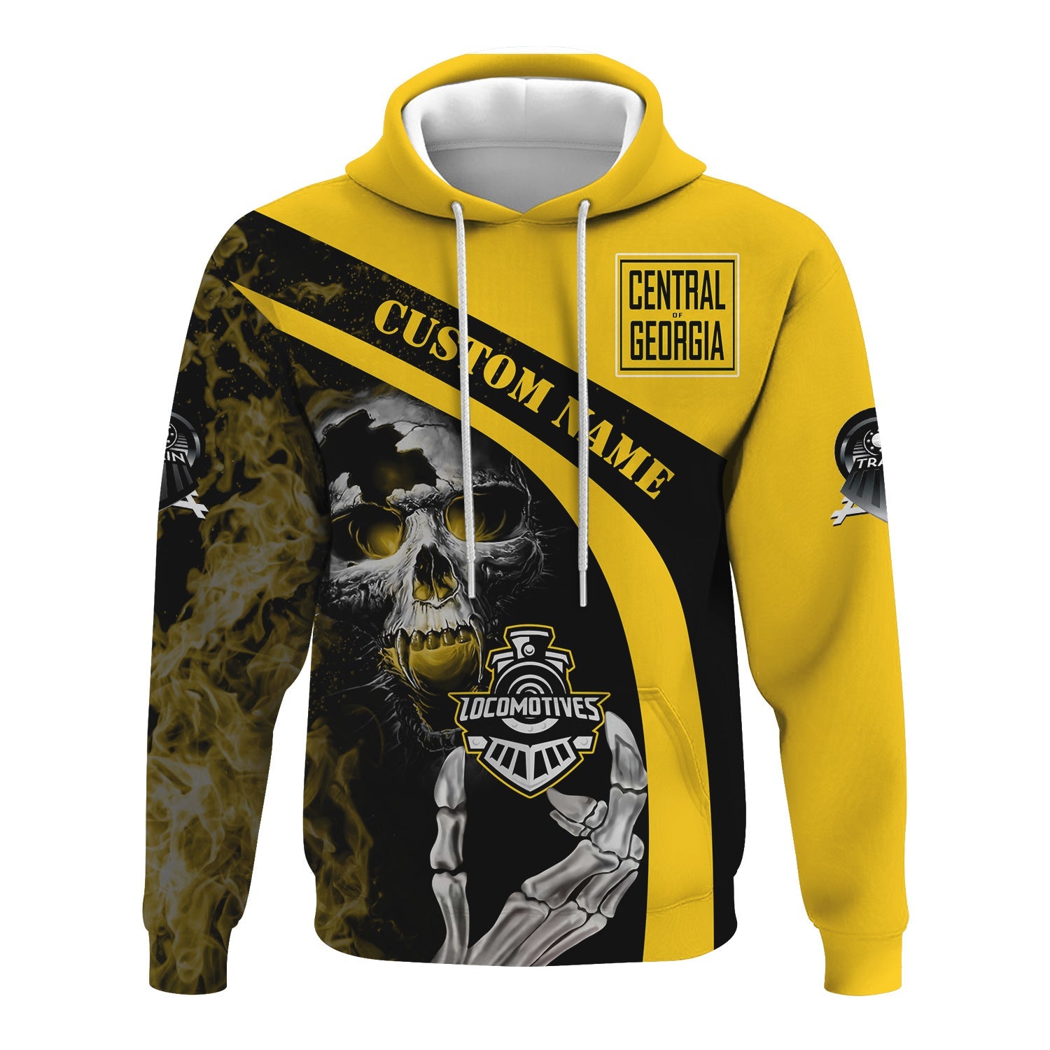 Railspirit Personalized Central of Georgia Railway Hoodie Flame Skull Design Train Zip Up Hoodie for Locomotive Fans