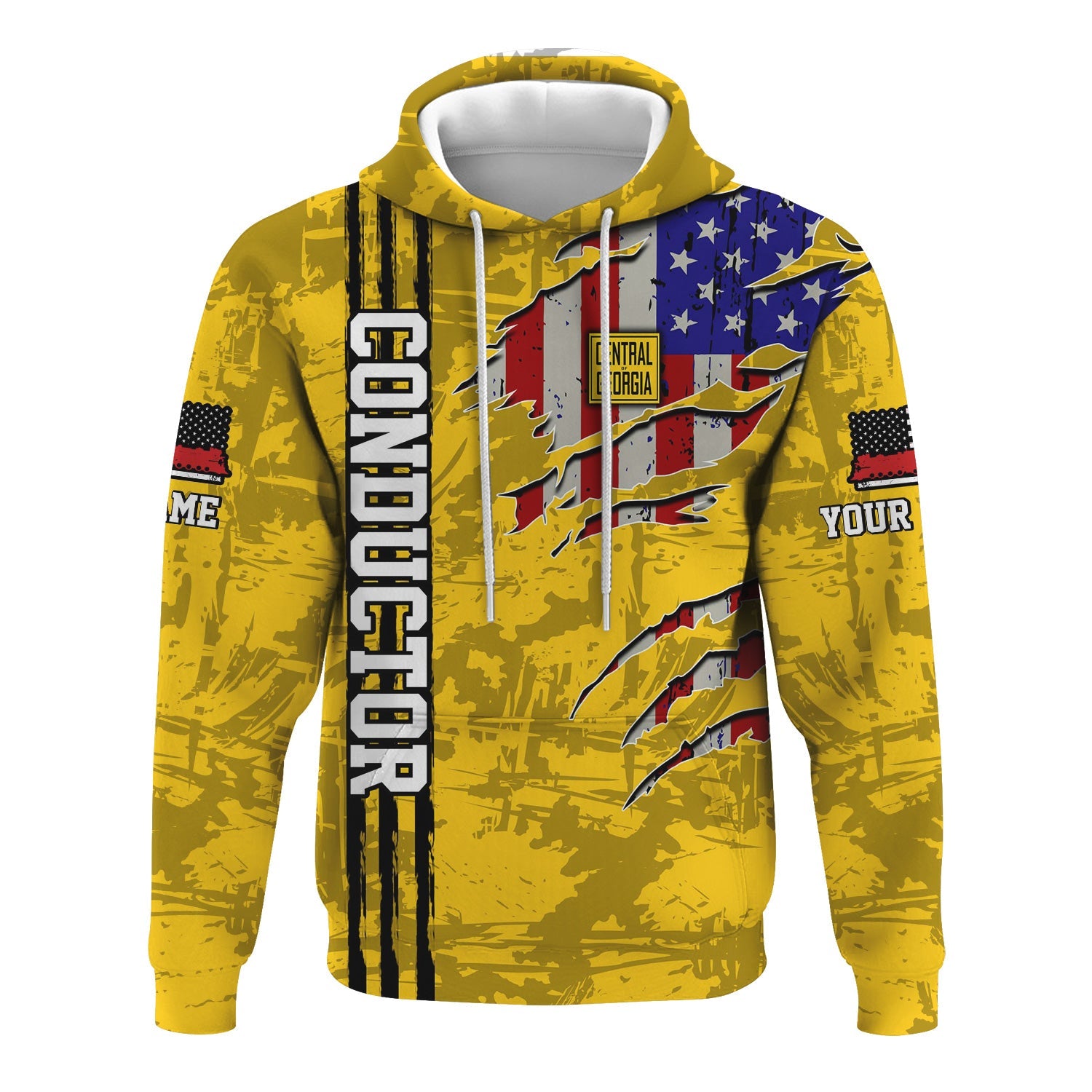 Railspirit Personalized Central of Georgia Railway Hoodie USA Flag Claw Art with Custom Job Train Zip Up Hoodie