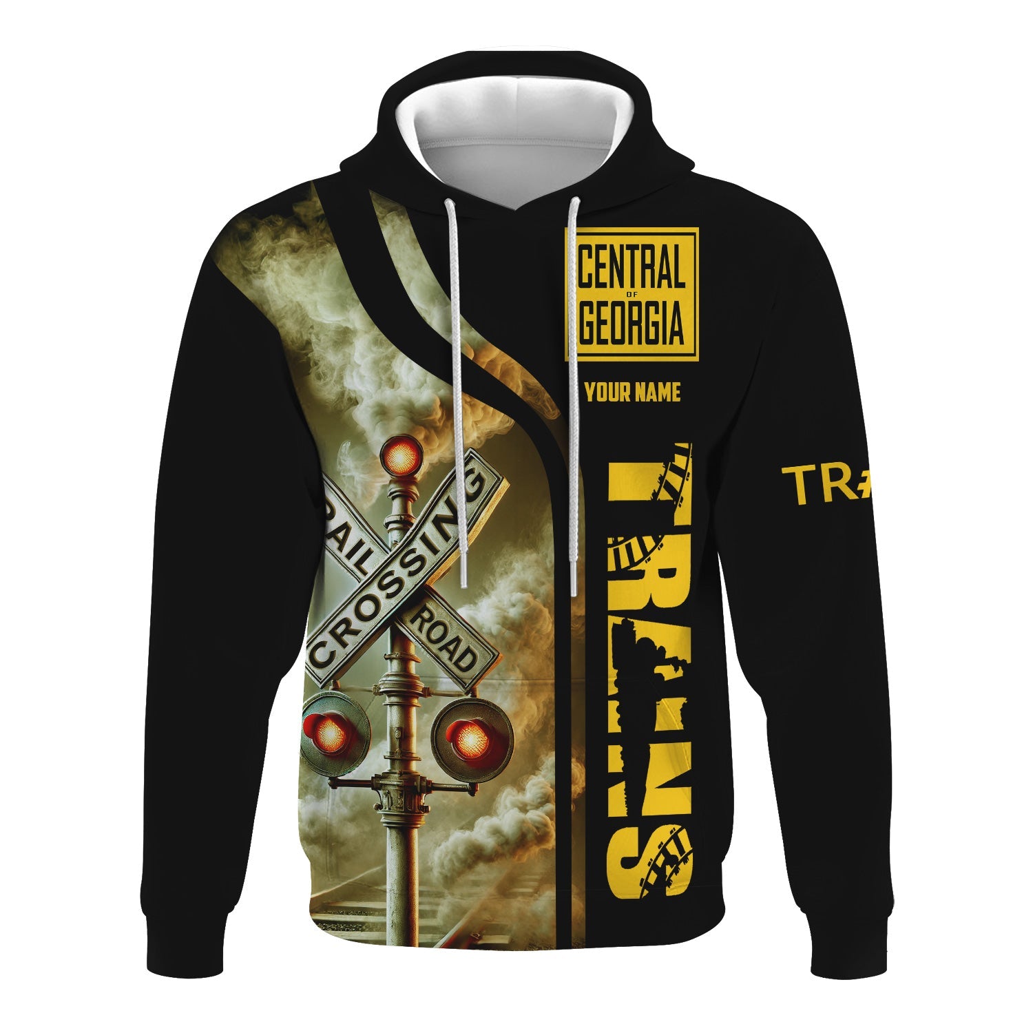 Railspirit Custom Name Central of Georgia Railway Hoodie Railroad Crossing Sign Printed Zip Hoodie