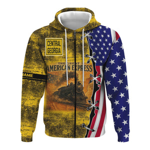 Railspirit Personalized Central of Georgia Railway Hoodie Retro American Express Train With USA Flag Zip Up Hoodie