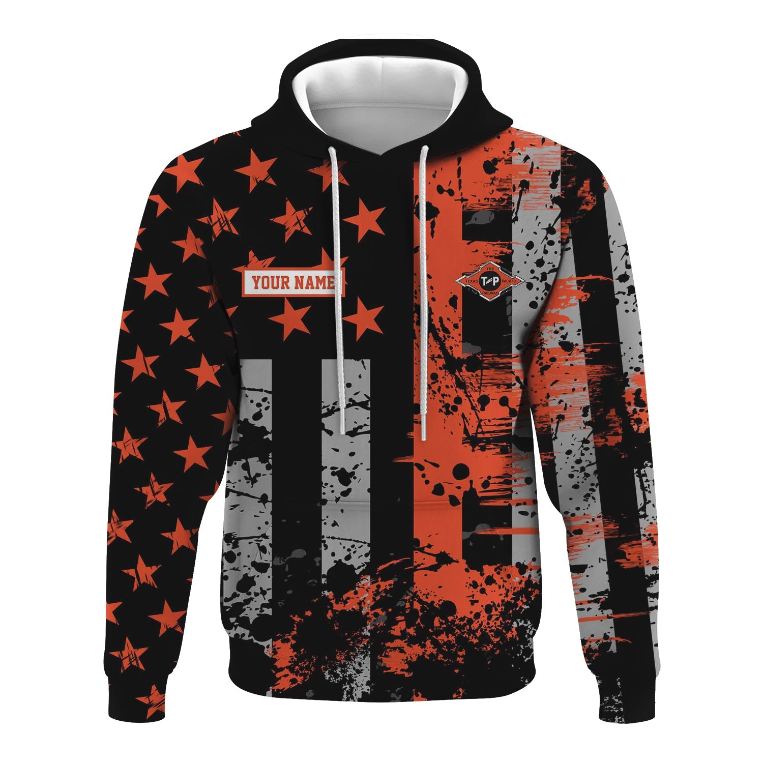 Railspirit Personalized Texas and Pacific Railway Hoodie Artistic Paint American Flag Style Train Zip Up Hoodie
