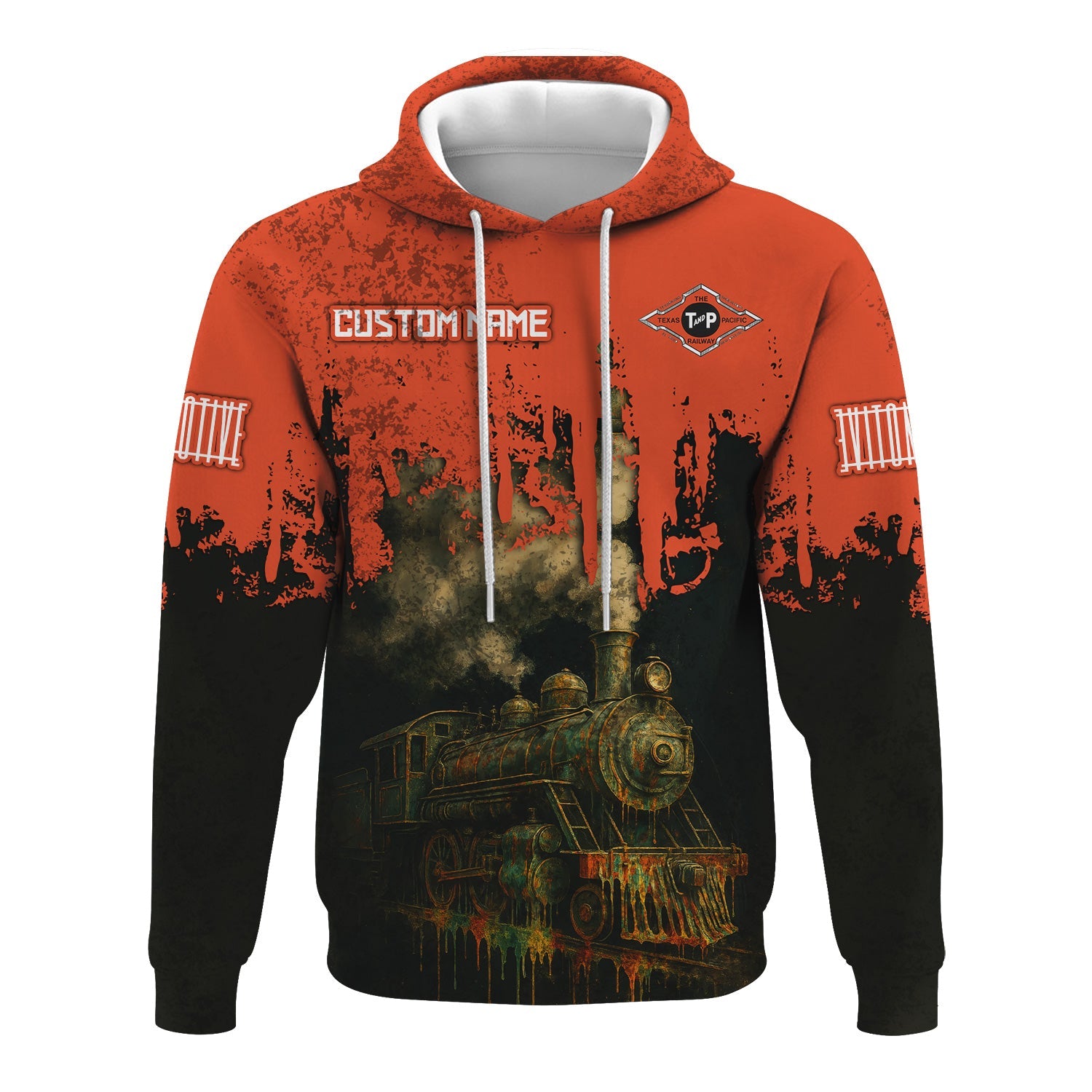 Railspirit Personalized Texas and Pacific Railway Hoodie Vintage Train Art Style Zip Up Hoodie For Locomotive Fans