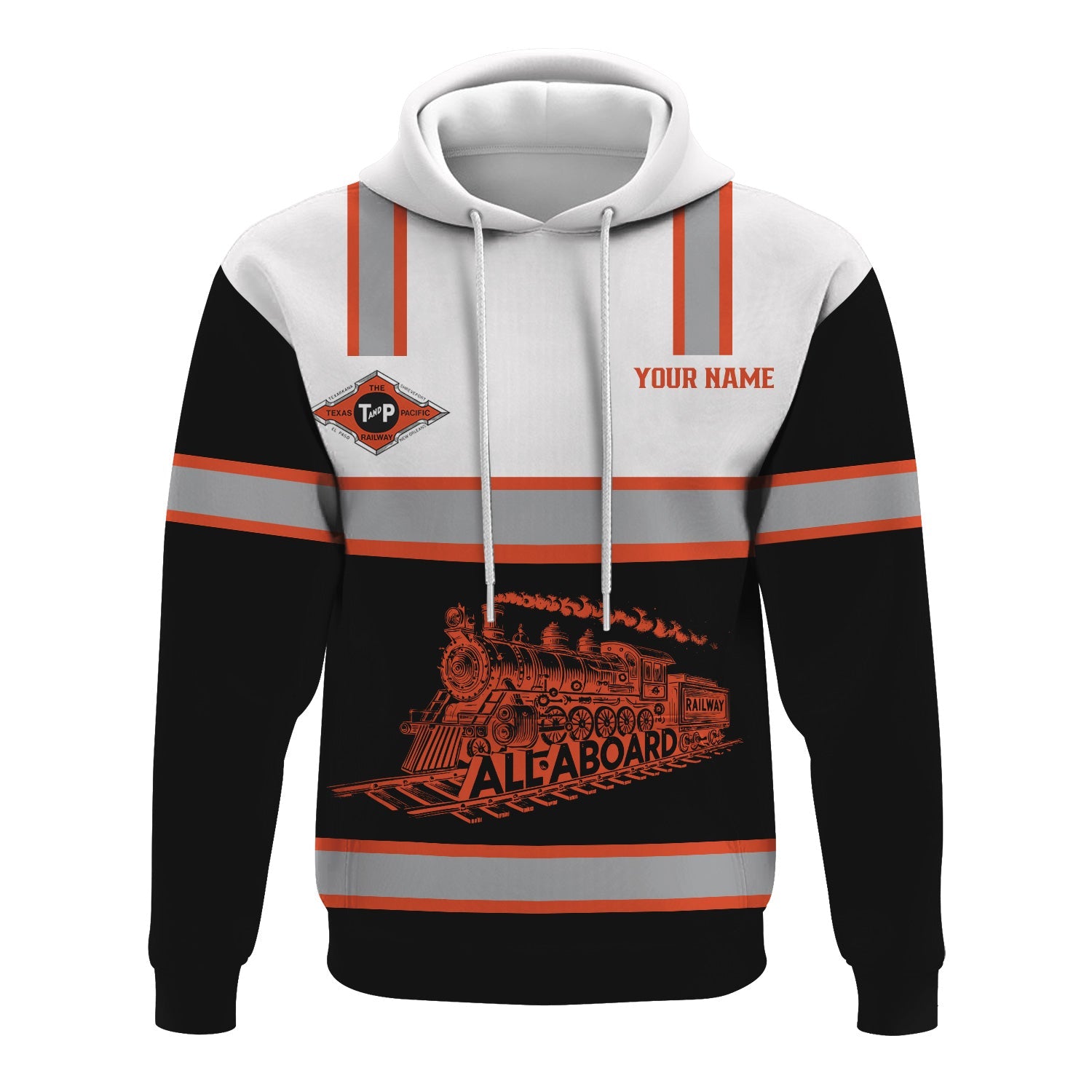 Railspirit Custom Name Texas and Pacific Railway Hoodie Eat Train Sleep Repeat Printed Train Zip Hoodie