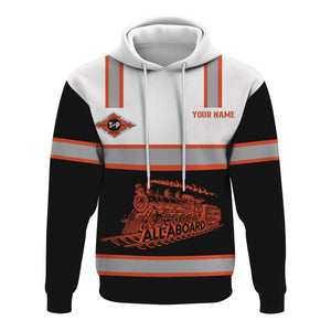 Railspirit Custom Name Texas and Pacific Railway Hoodie Eat Train Sleep Repeat Printed Train Zip Hoodie