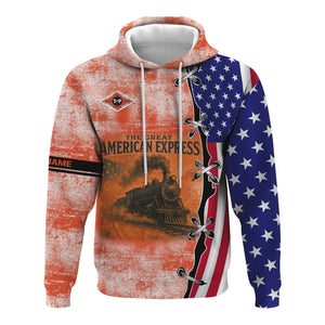 Railspirit Personalized Texas and Pacific Railway Hoodie Retro American Express Train With USA Flag Zip Up Hoodie