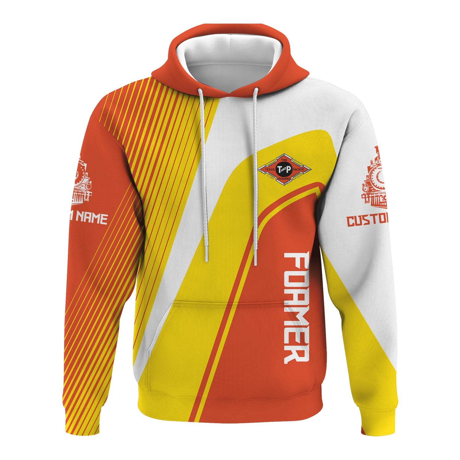 Railspirit Personalized Texas and Pacific Railway Hoodie Vibrant Striking Style Zip Up Hoodie For Rail Enthusiasts