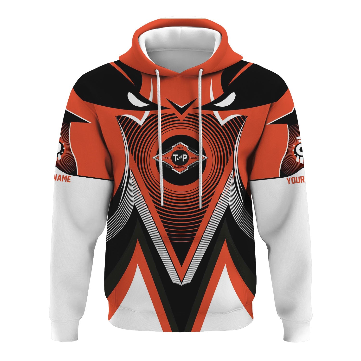 Railspirit Personalized Texas and Pacific Railway Hoodie Vibrant Graphic Pattern Zip Up Hoodie For Train Enthusiasts