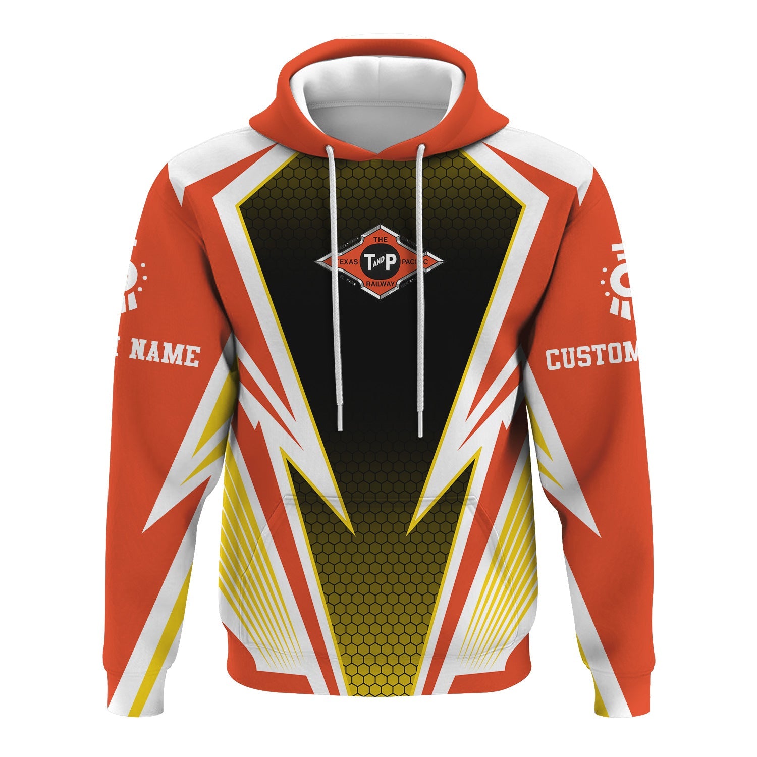 Railspirit Personalized Texas and Pacific Railway Hoodie Lightning Graphic Style Zip Up Hoodie Gift Idea For Train Lover