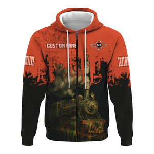 Railspirit Personalized Texas and Pacific Railway Hoodie Vintage Train Art Style Zip Up Hoodie For Locomotive Fans