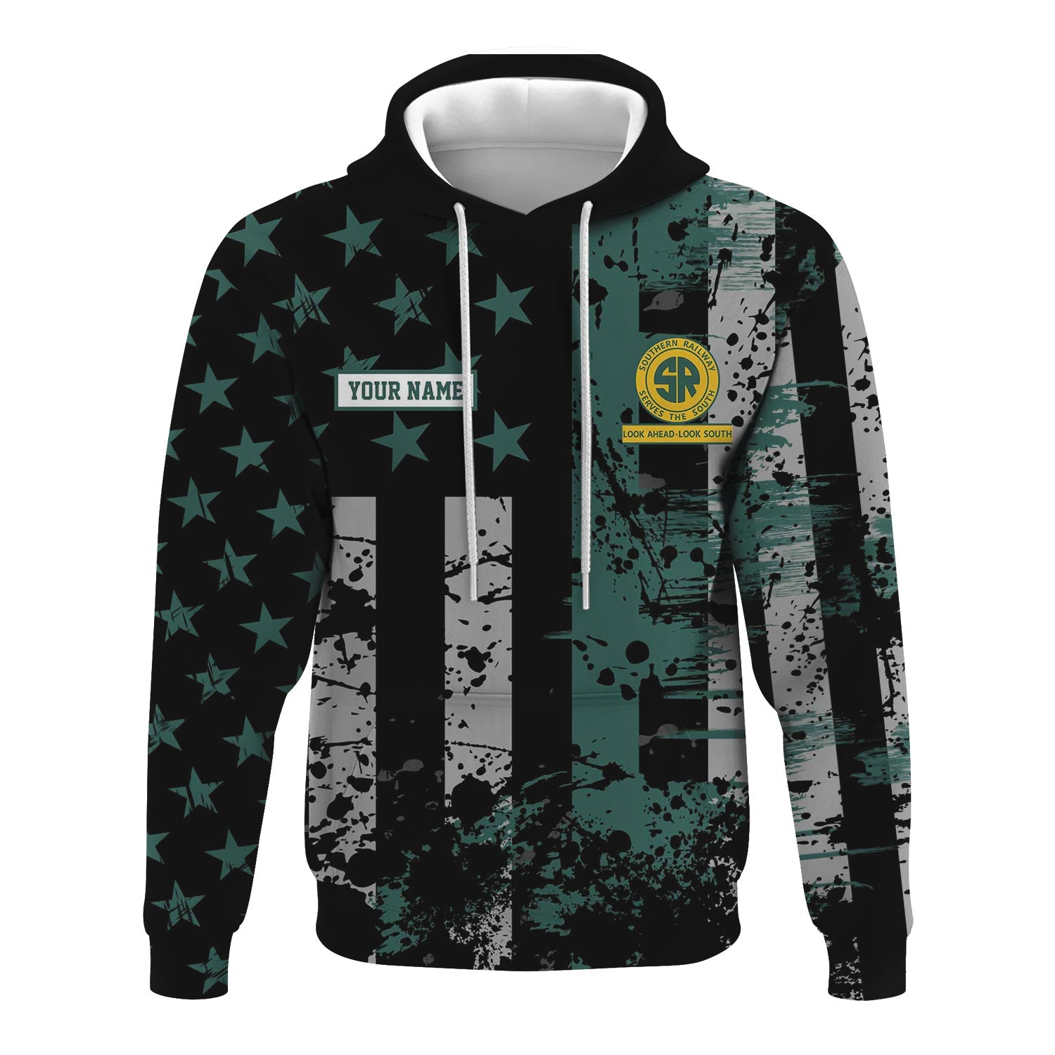 Railspirit Personalized Southern Railway U.S Hoodie Artistic Paint American Flag Style SOU Train Zip Up Hoodie