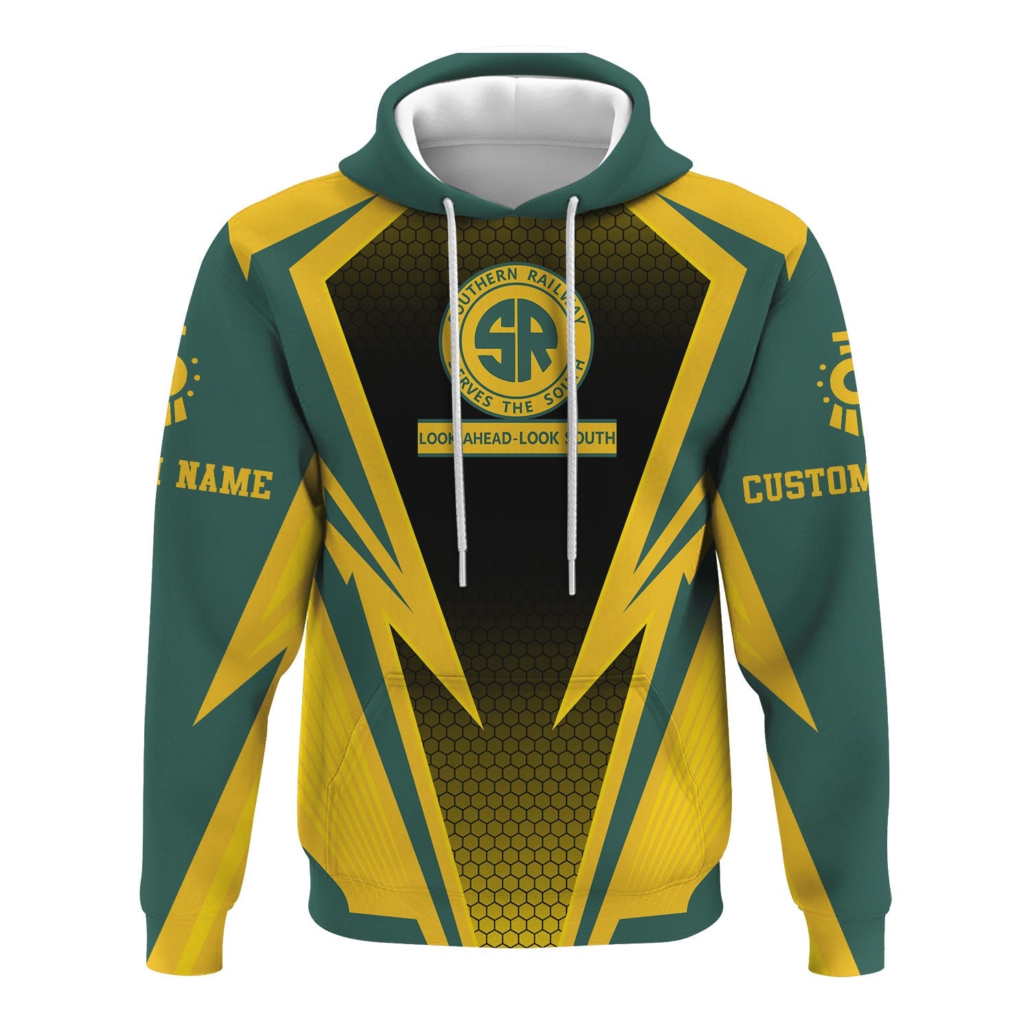 Railspirit Personalized Southern Railway U.S Hoodie Lightning Graphic Style SOU Zip Up Hoodie Gift Idea For Train Lover