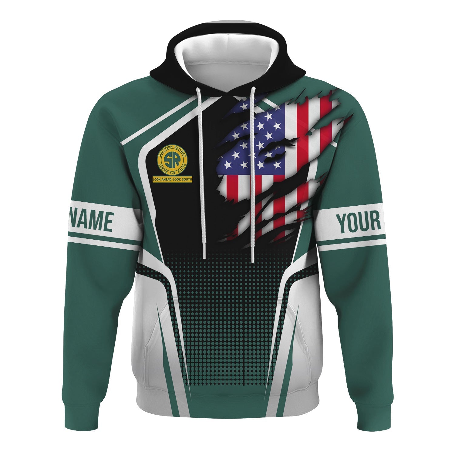 Railspirit Personalized Southern Railway U.S Hoodie American Eagle Vintage Train SOU Zip Up Hoodie