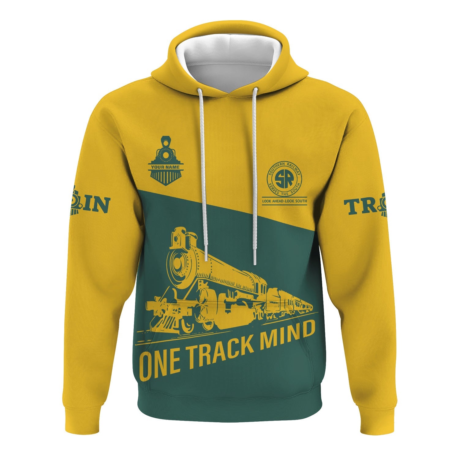 Railspirit Custom Name Southern Railway U.S Hoodie One Track Mind SOU Printed Zip Hoodie