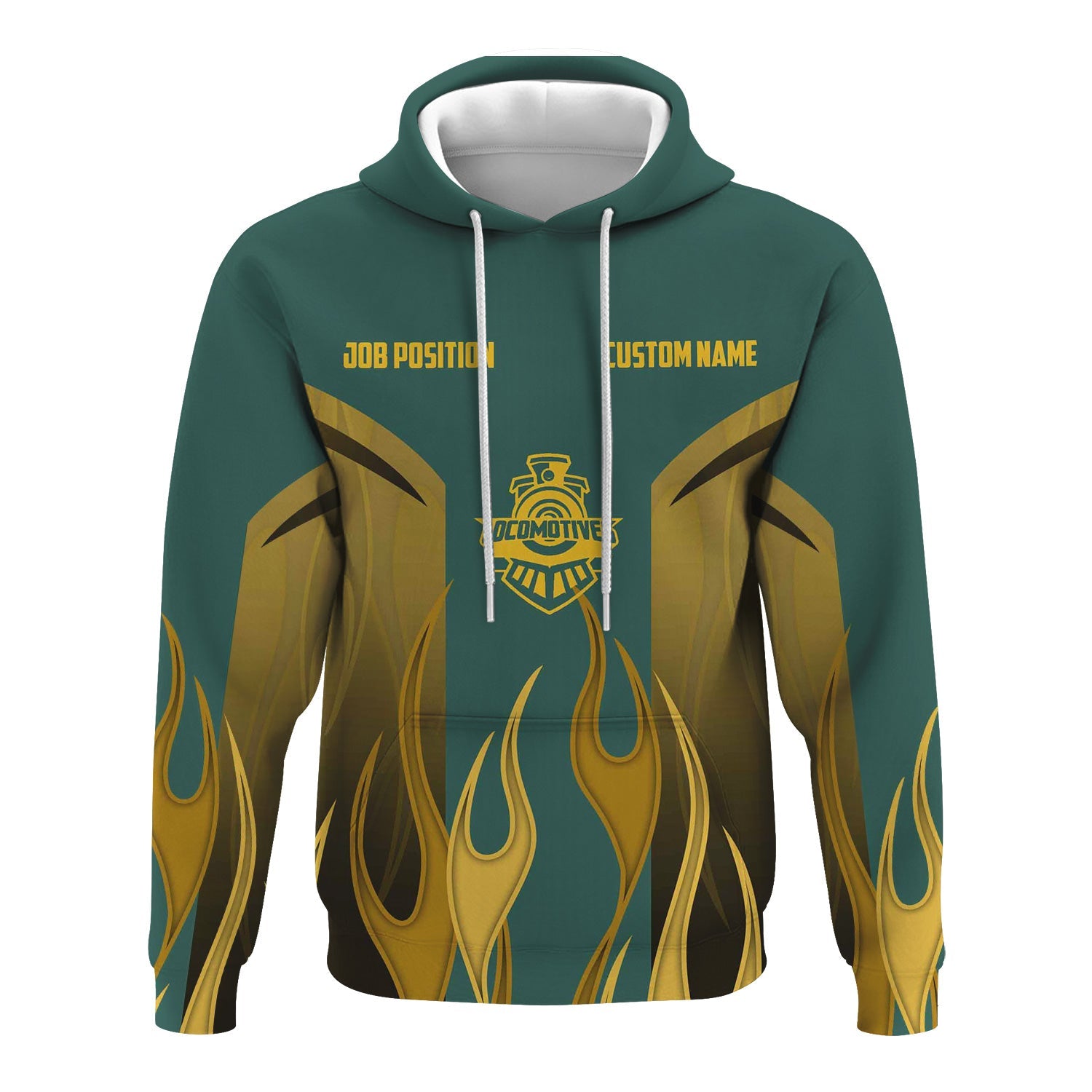 Railspirit Custom Name and Job Title Southern Railway U.S Hoodie Flame Graphic SOU Train Zip Up Hoodie