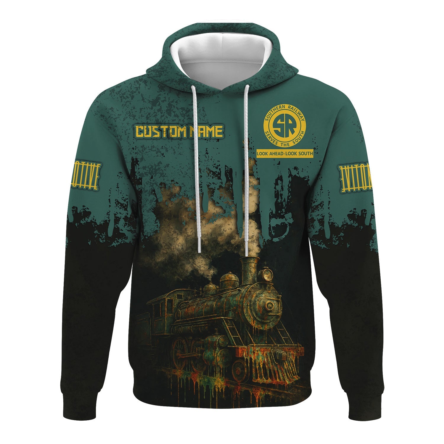 Railspirit Personalized Southern Railway U.S Hoodie Vintage Train Art Style SOU Zip Up Hoodie For Locomotive Fans