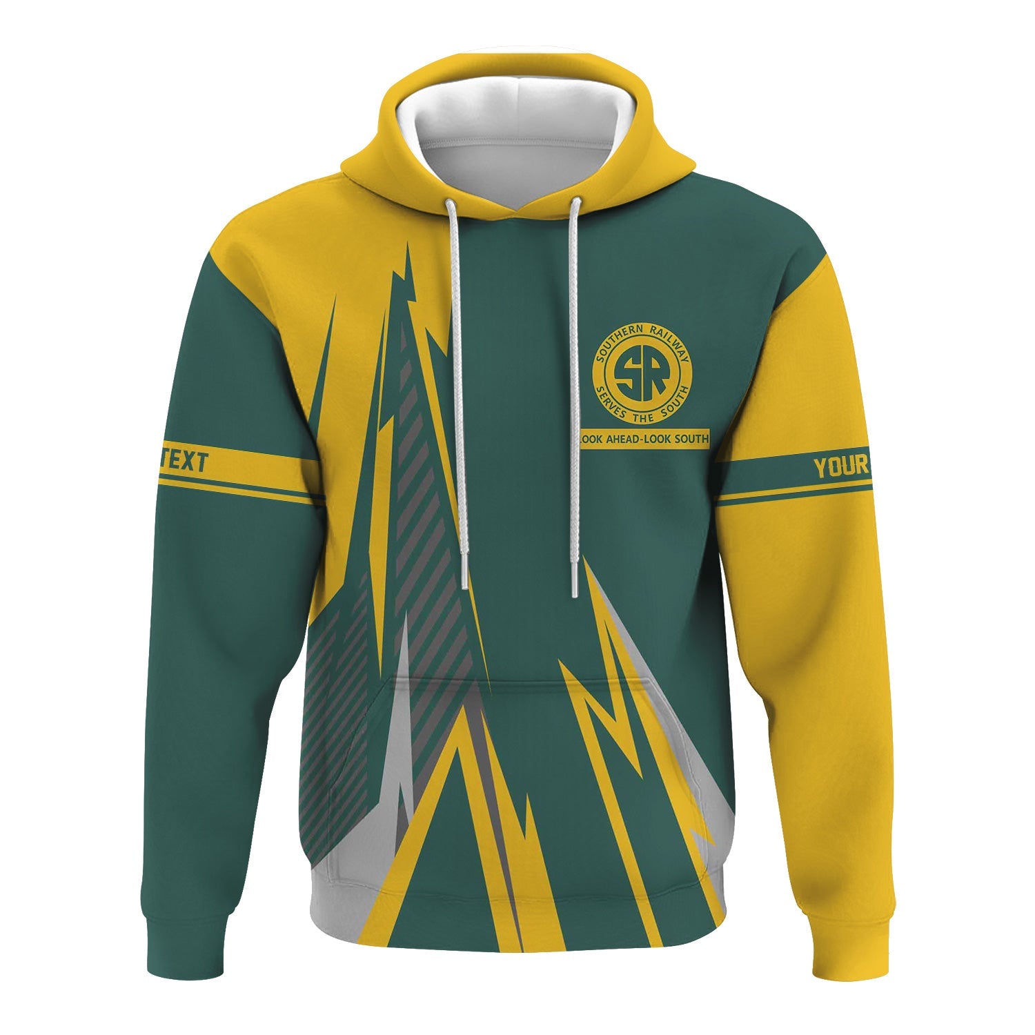 Railspirit Personalized Southern Railway U.S Hoodie Lightning-Inspired Railway Style SOU Zip Up Hoodie For Train Lovers