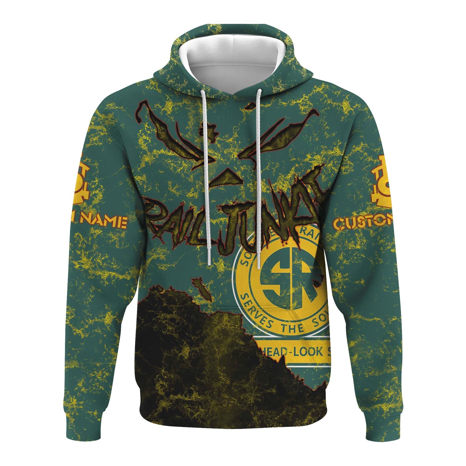 Railspirit Personalized Southern Railway U.S Hoodie Torn Graphic Style SOU Train Zip Up Hoodie For Rail Junkie