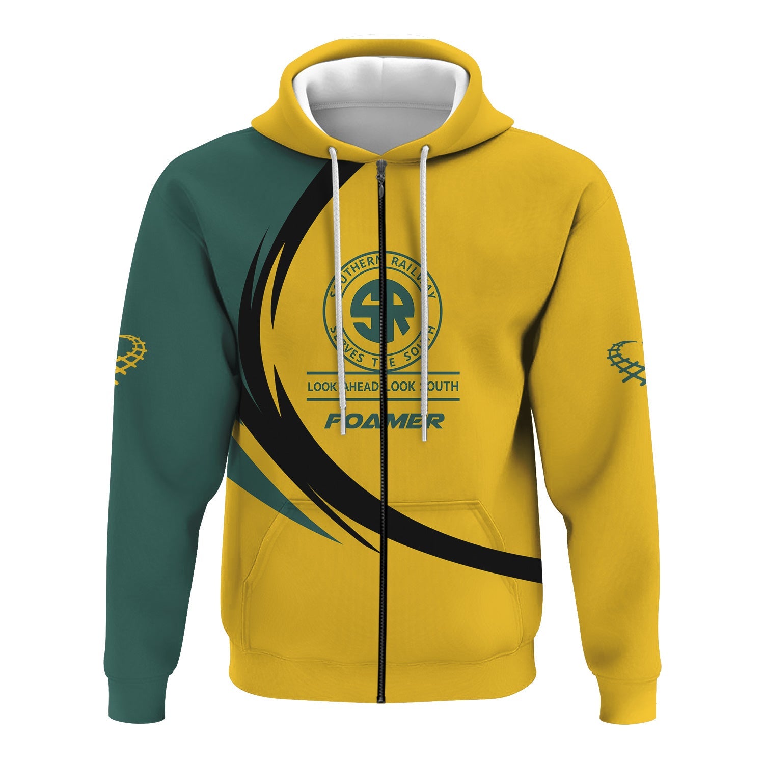 Railspirit Personalized Southern Railway U.S Hoodie Unique Graphic Style SOU Zip Up Hoodie For Train Enthusiasts