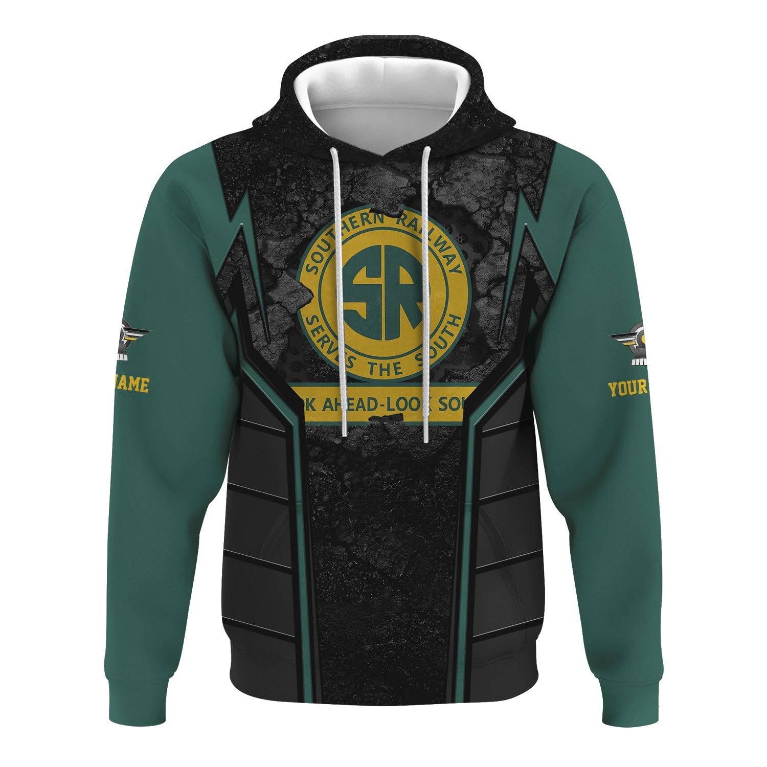 Railspirit Personalized Southern Railway U.S Hoodie Cracked Metal Design SOU Train Zip Up Hoodie for Rail Enthusiasts