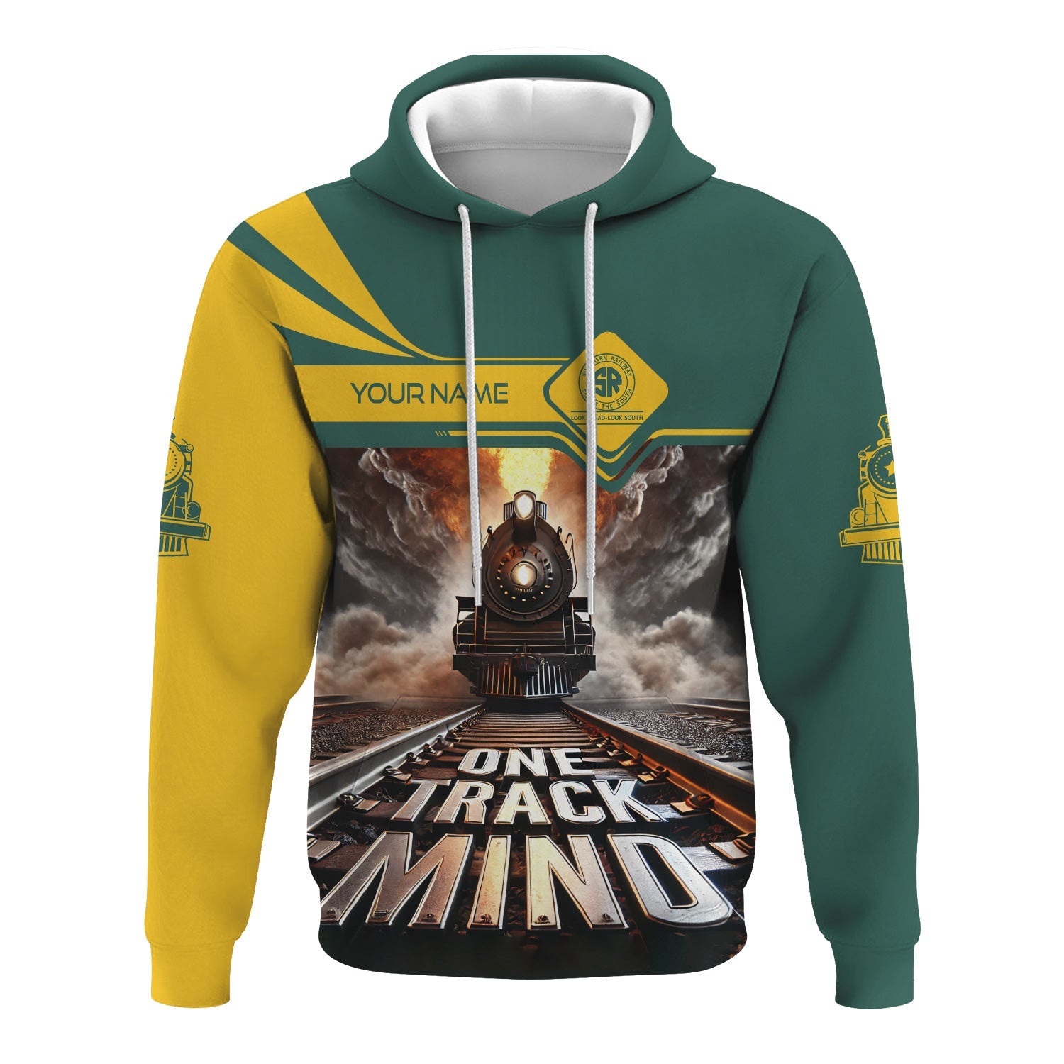 Railspirit Personalized Southern Railway U.S Hoodie One Track Mind SOU Train Printed ZIp Up Hoodie