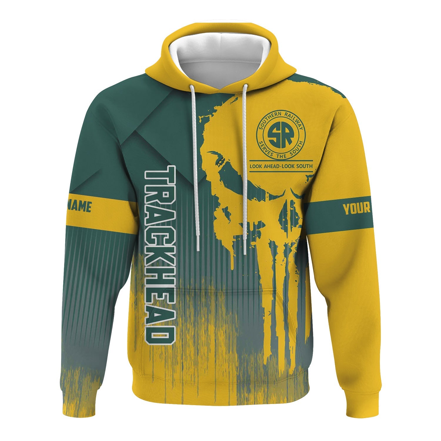 Railspirit Personalized Southern Railway U.S Hoodie Skull Design with Custom Job SOU Train Zip Up Hoodie for Trackhead Crew