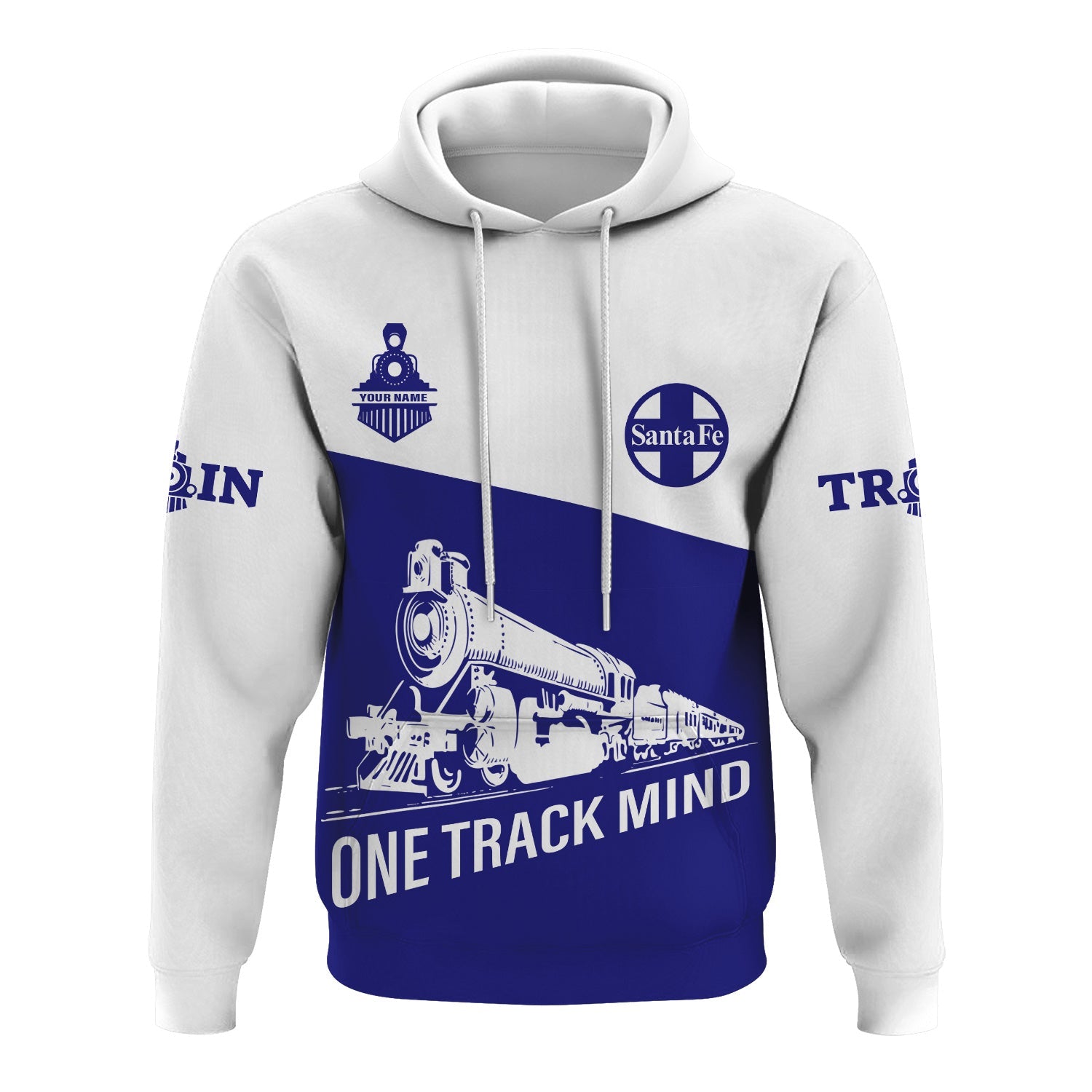 Railspirit Custom Name Santa Fe Railway Hoodie One Track Mind Atchison, Topeka and Santa Fe Railway Printed Zip Hoodie