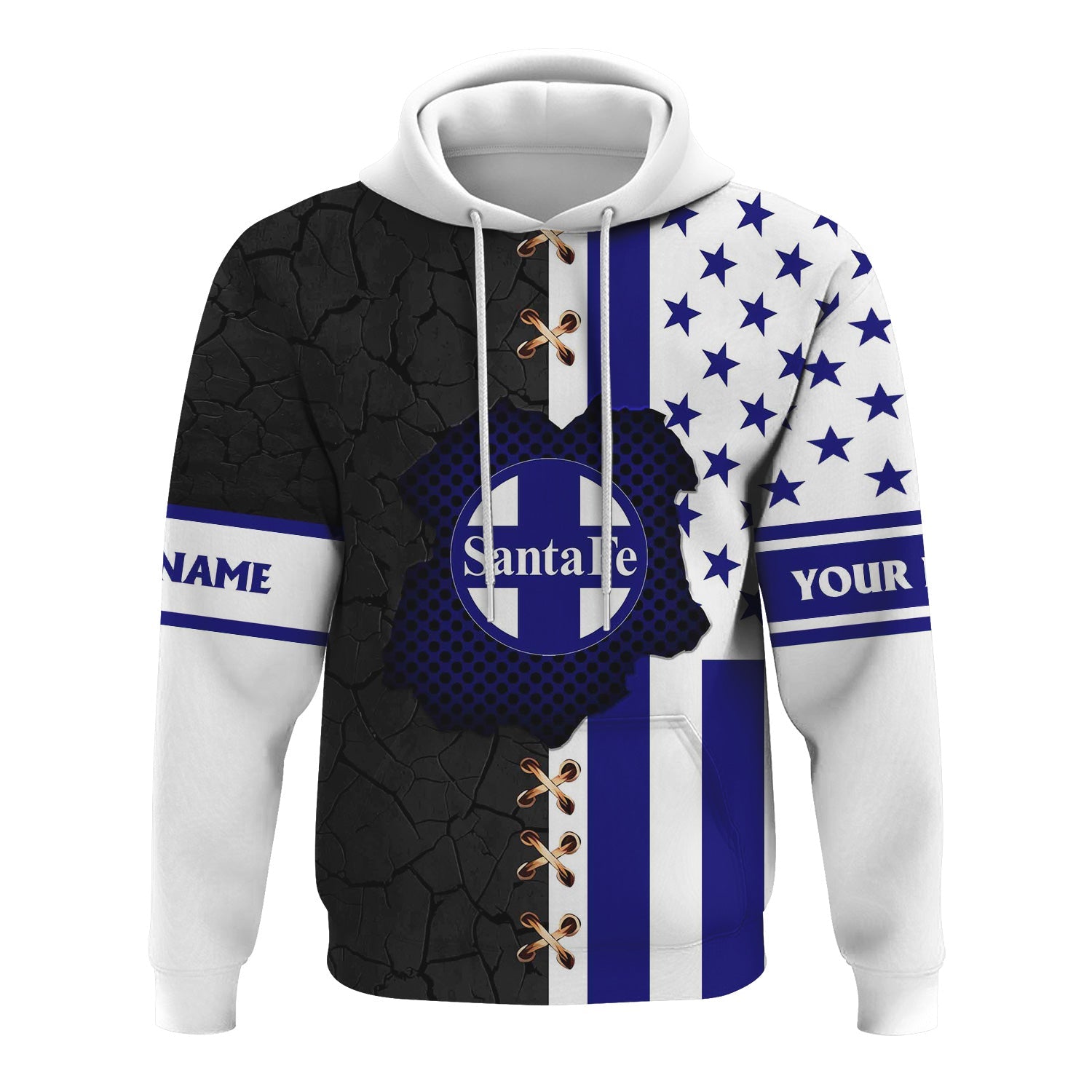 Railspirit Personalized Santa Fe ATSF Railway Hoodie American Flag with Crack Effect Atchison, Topeka and Santa Fe Train Zip Up Hoodie