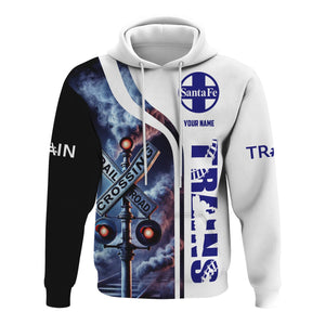 Railspirit Custom Name Santa Fe Railway Hoodie Railroad Crossing Sign Atchison, Topeka and Santa Fe Railway Printed Zip Hoodie