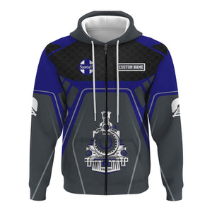 Railspirit Personalized Santa Fe ATSF Railway Hoodie Steam Locomotive Engine Graphic Atchison, Topeka and Santa Fe Train Zip Up Hoodie All Over Print