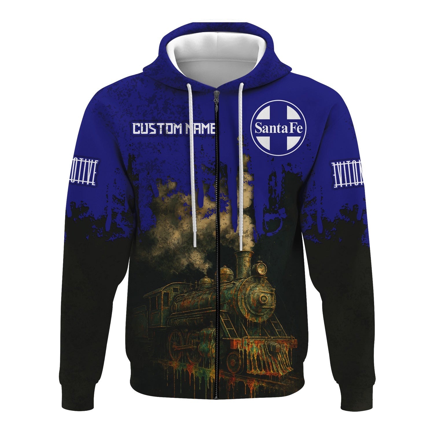 Railspirit Personalized Santa Fe Railway Hoodie Vintage Train Art Style Atchison, Topeka and Santa Fe Railway Zip Up Hoodie For Locomotive Fans