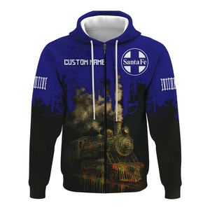 Railspirit Personalized Santa Fe Railway Hoodie Vintage Train Art Style Atchison, Topeka and Santa Fe Railway Zip Up Hoodie For Locomotive Fans