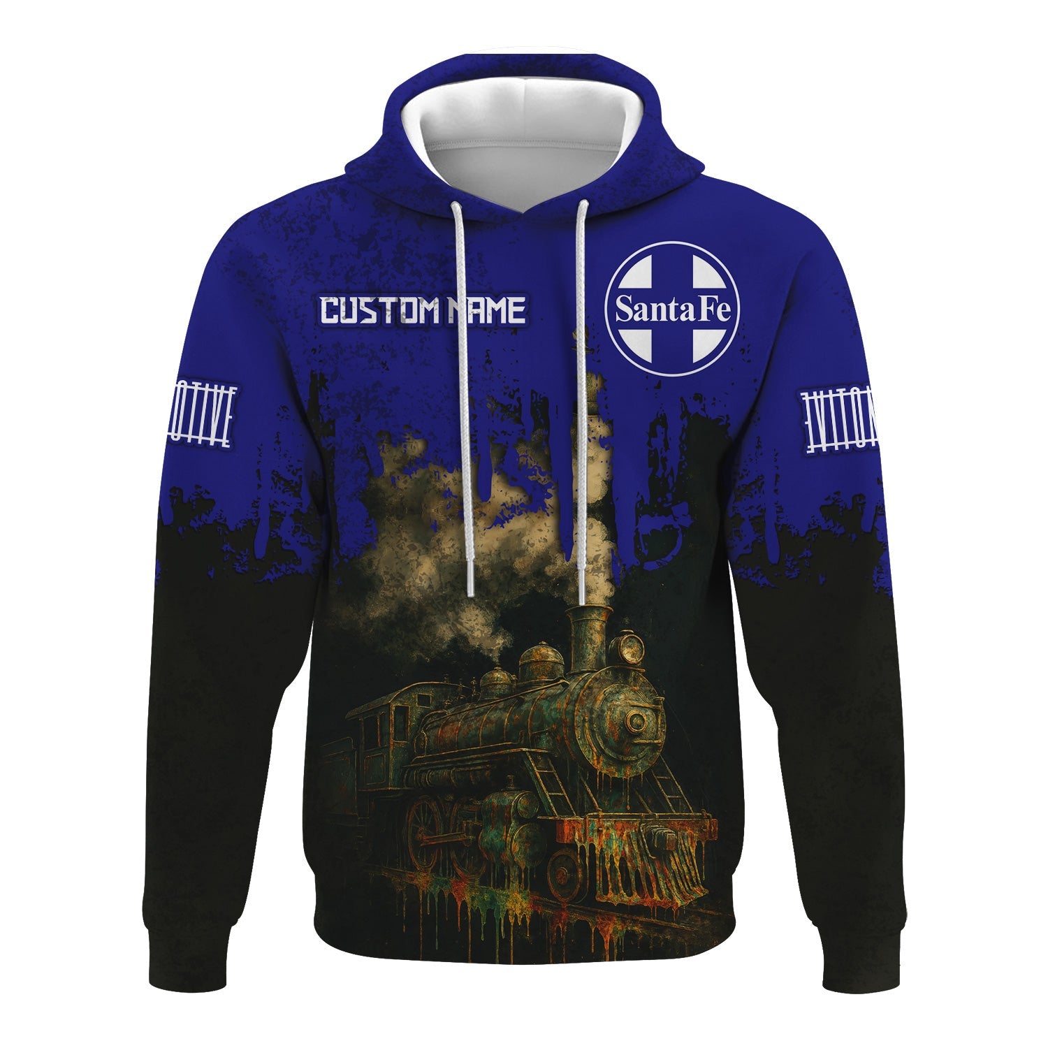 Railspirit Personalized Santa Fe Railway Hoodie Vintage Train Art Style Atchison, Topeka and Santa Fe Railway Zip Up Hoodie For Locomotive Fans