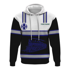 Railspirit Custom Name Santa Fe Railway Hoodie Eat Train Sleep Repeat Atchison, Topeka and Santa Fe Railway Printed Train Zip Hoodie