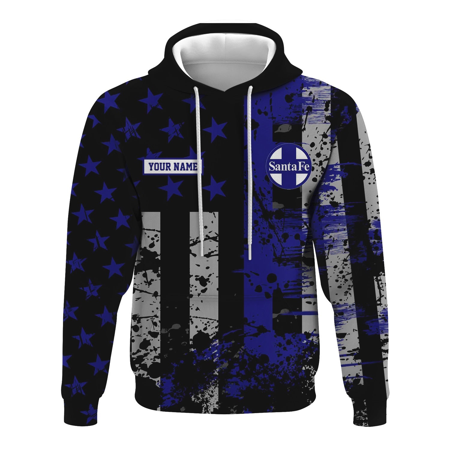 Railspirit Personalized Santa Fe ATSF Railway Hoodie Artistic Paint American Flag Style Atchison, Topeka and Santa Fe Train Zip Up Hoodie