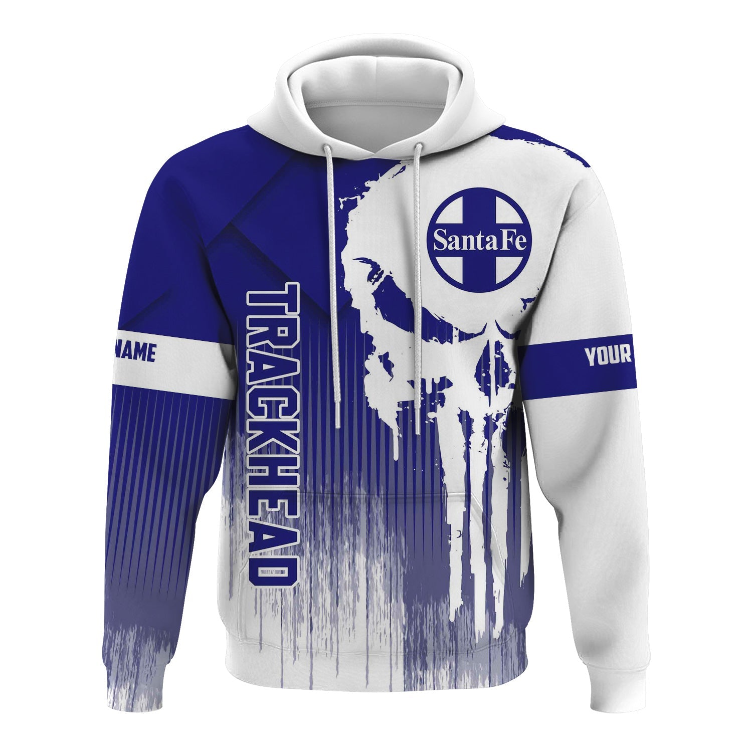 Railspirit Personalized Santa Fe ATSF Railway Hoodie Skull Design with Custom Job Atchison, Topeka and Santa Fe Train Zip Up Hoodie
