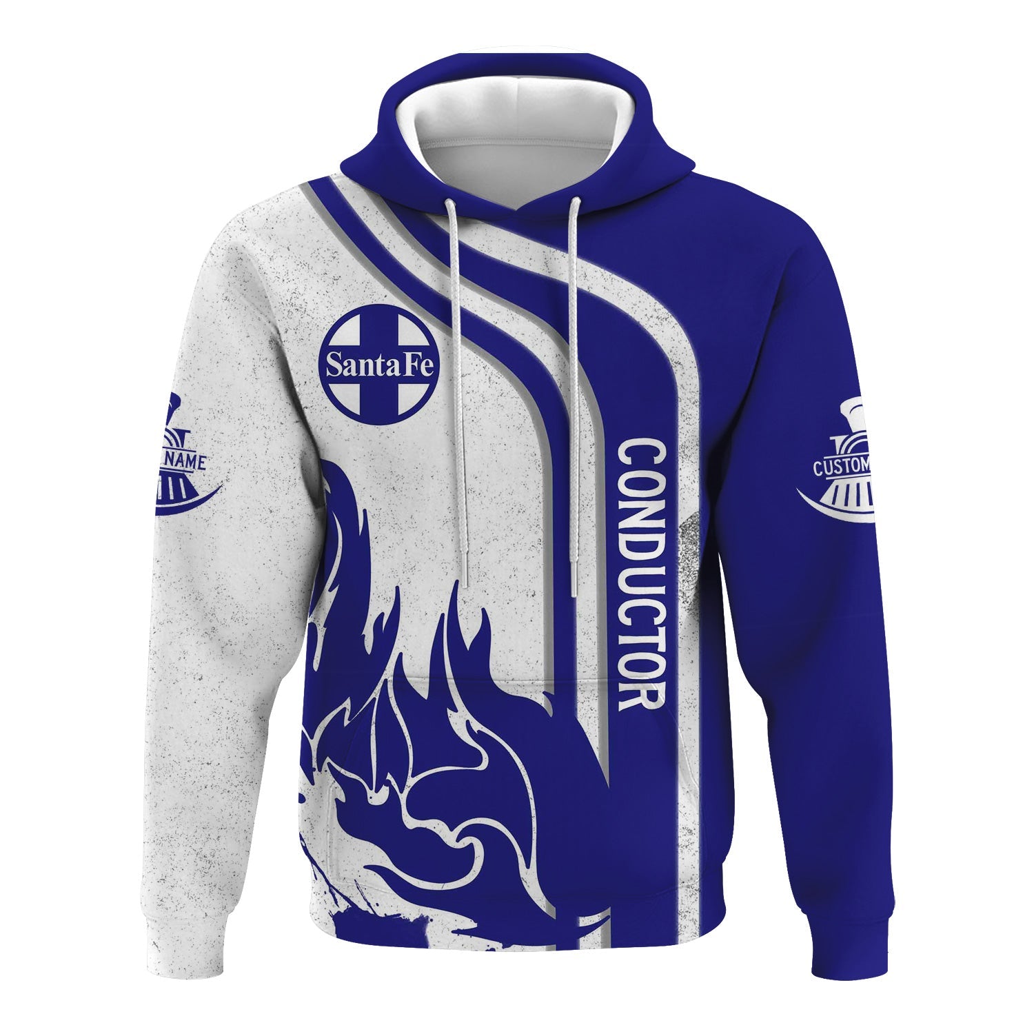 Railspirit Personalized Santa Fe ATSF Railway Hoodie Flame Design with Custom Job Position Atchison, Topeka and Santa Fe Train Zip Up Hoodie