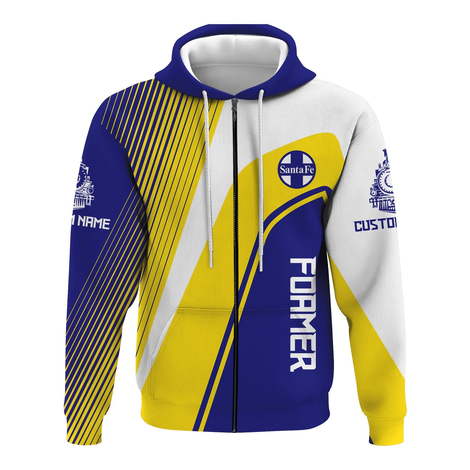 Railspirit Personalized Santa Fe Railway Hoodie Vibrant Striking Style Atchison, Topeka and Santa Fe Railway Zip Up Hoodie For Rail Enthusiasts
