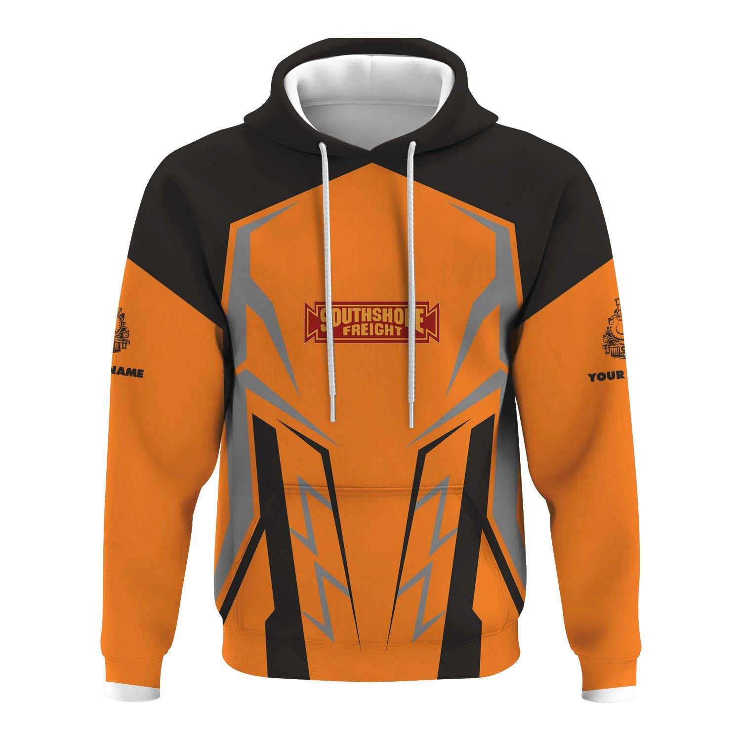 Railspirit Personalized Chicago South Shore and South Bend Railroad Hoodie Futuristic Design with Custom Job Train Zip Up Hoodie