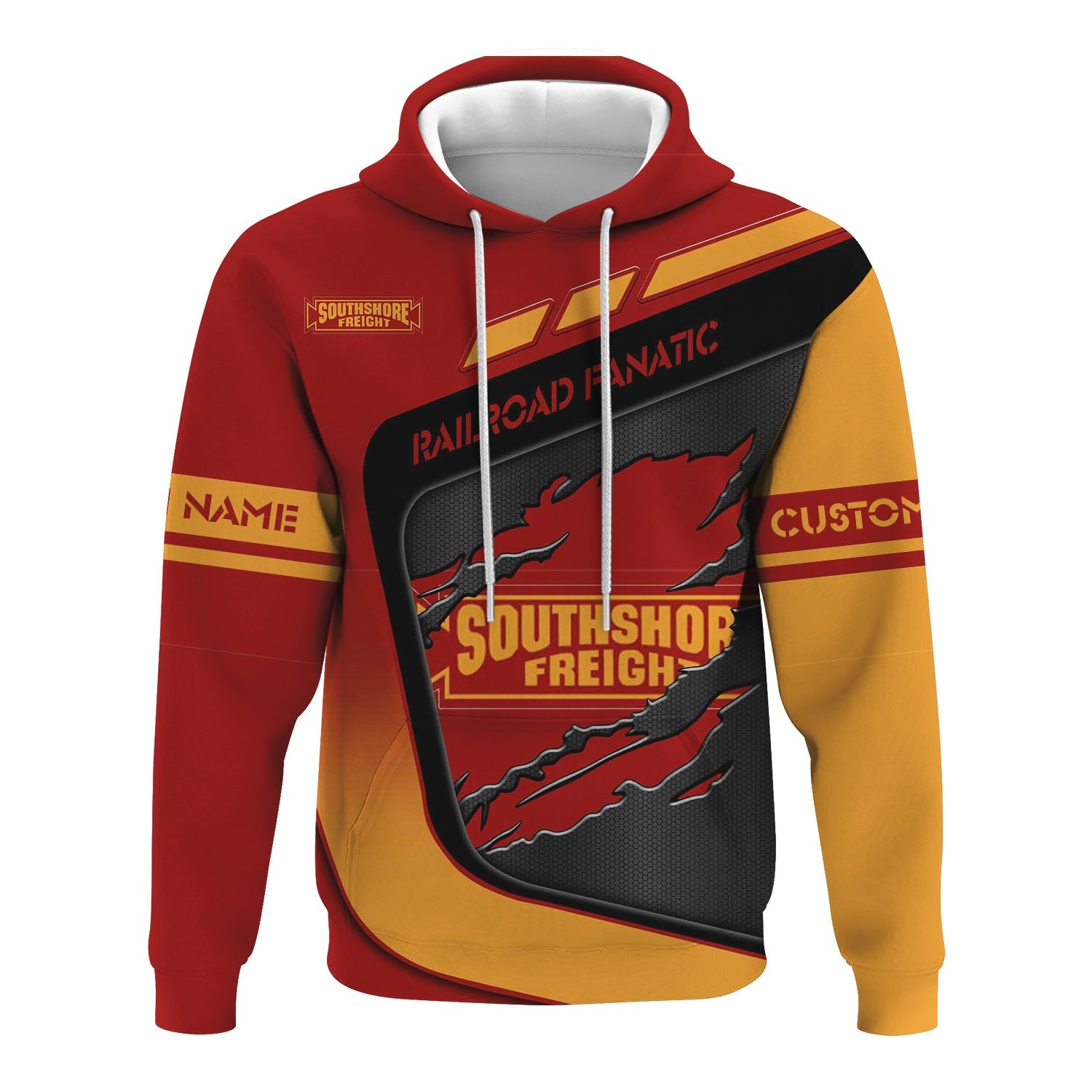 Railspirit Personalized Chicago South Shore and South Bend Railroad Hoodie Ripped Texture Style Train Zip Up Hoodie For Railroad Fanatic