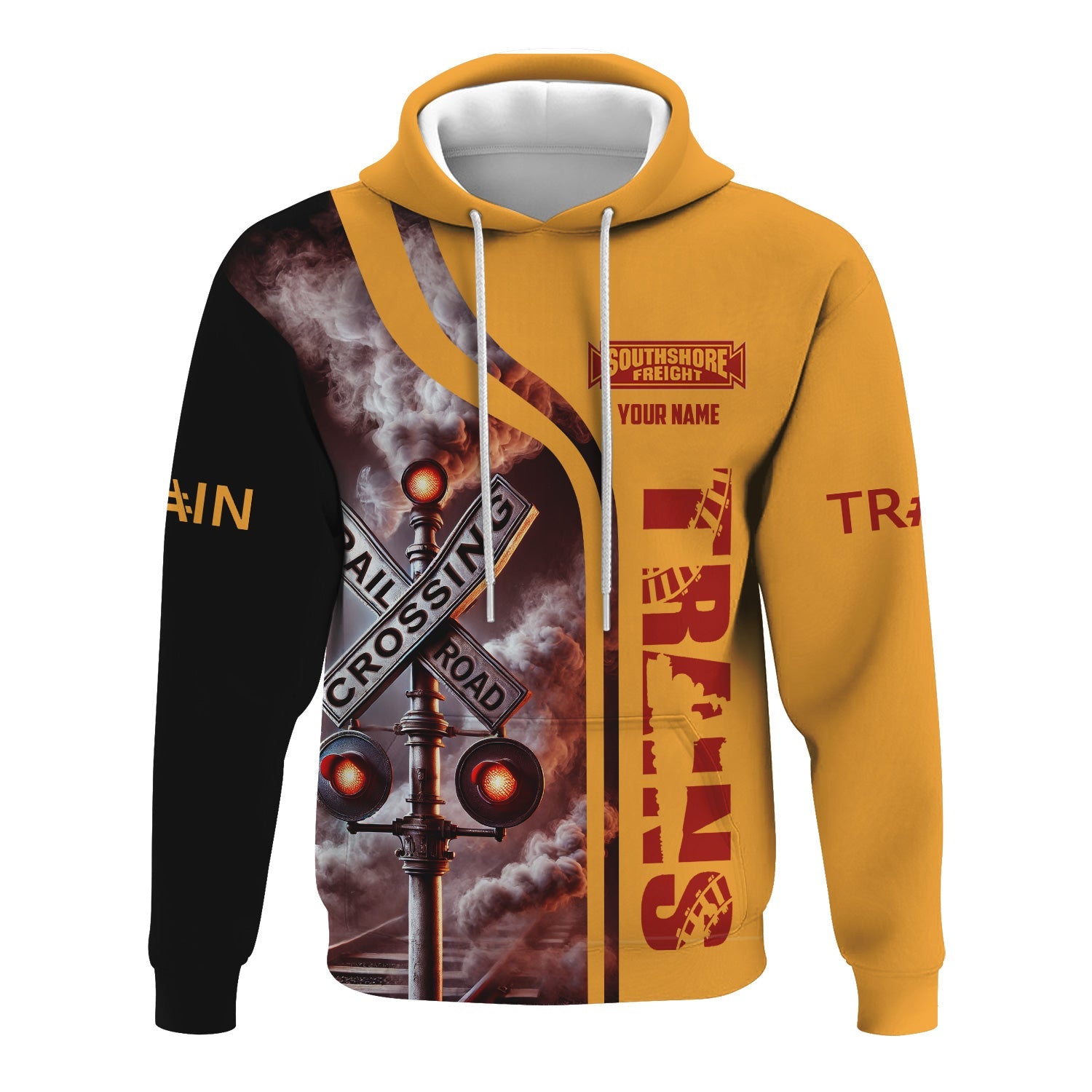 Railspirit Custom Name Chicago South Shore and South Bend Railroad Hoodie Railroad Crossing Sign Printed Zip Hoodie